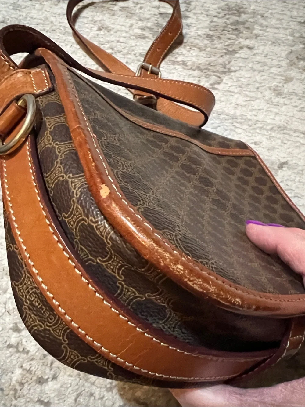 Authentic Celine Brown Monogram Crossbody Bag with Tan Leather Trim - Picture 12 of 16